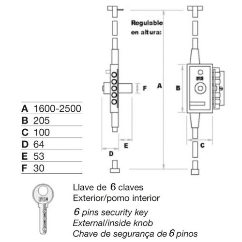 Cerradura FAC de sobreponer MB 86 PP UVE multibarra con 7 pasadores